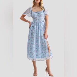 All in Favor Floral Butterfly Sleeve Midi Dress Size Medium